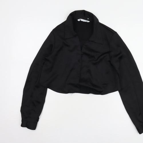 Zara Women's Black Cropped Button-Up Shirt XS