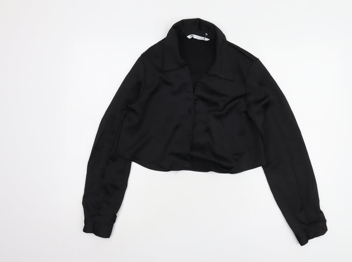 Zara Women's Black Cropped Button-Up Shirt XS
