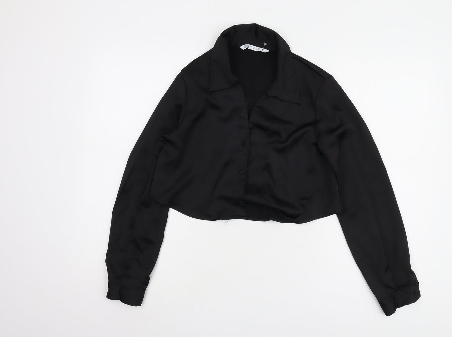 Zara Women's Black Cropped Button-Up Shirt XS