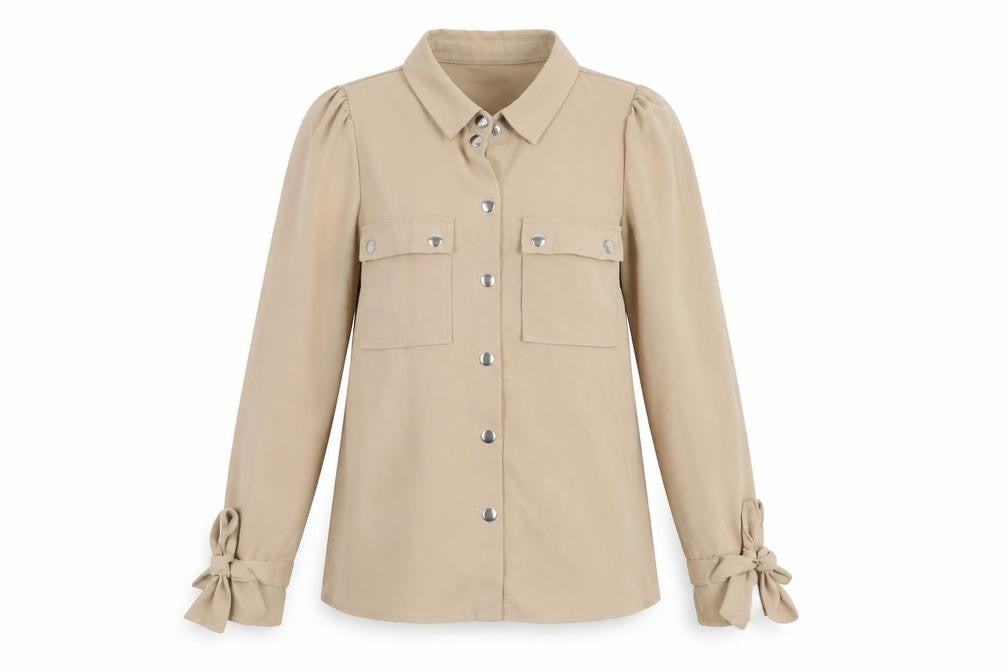 Front view of Vero Moda Women's Beige Button-Up Shirt -, size S