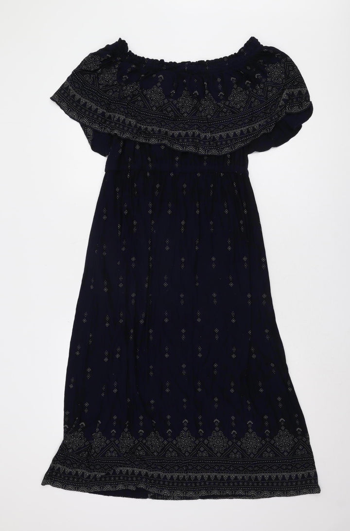 Monsoon Women Blue A-Line Off Shoulder Midi Dress