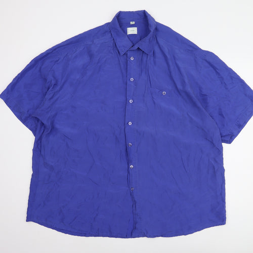 Canda Men's Blue Silk Short Sleeve Shirt XL