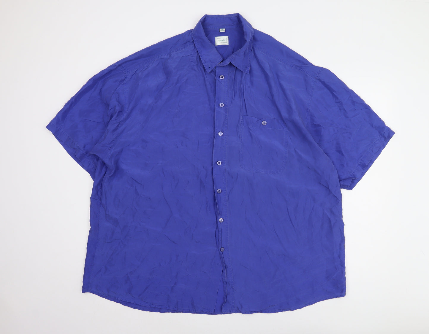 Canda Men's Blue Silk Short Sleeve Shirt XL