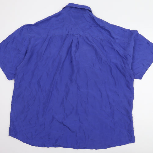 Canda Men's Blue Silk Short Sleeve Shirt XL