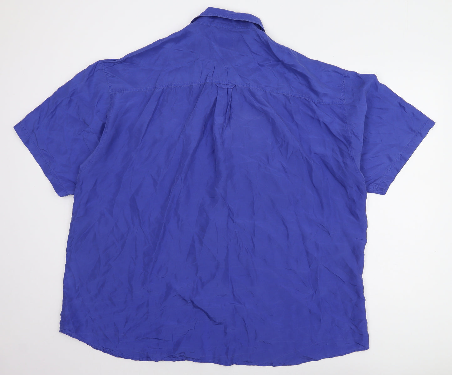 Canda Men's Blue Silk Short Sleeve Shirt XL