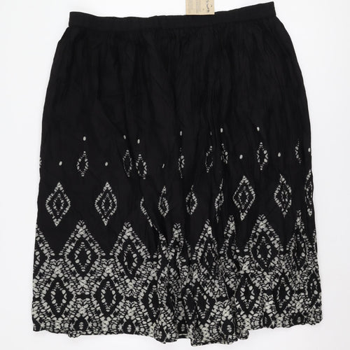 Damart Women's Black Peasant Skirt Size 24 Geometric Midi