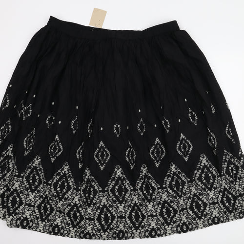 Damart Women's Black Peasant Skirt Size 24 Geometric Midi