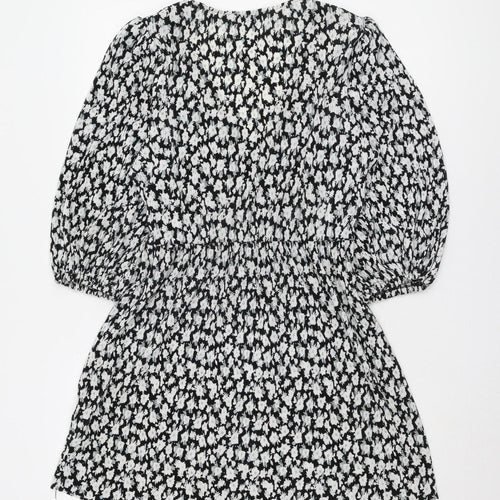 Pull&Bear Women's Black Floral Fit & Flare Dress M