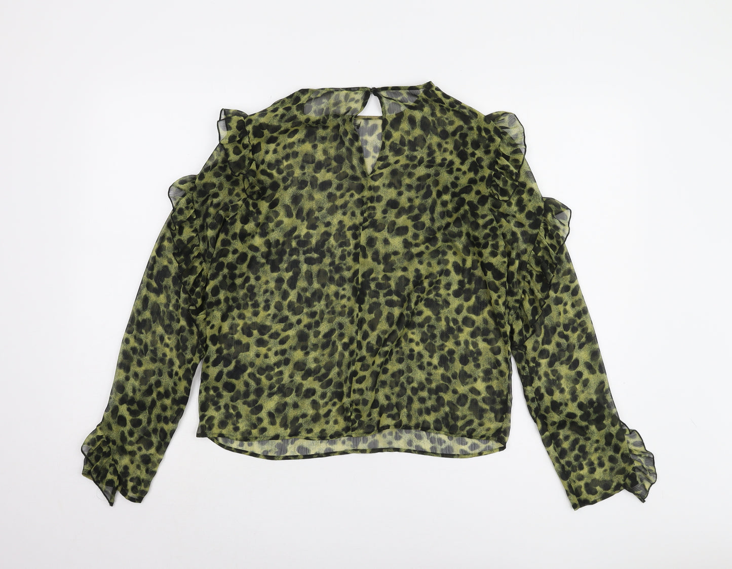 H&M Women’s Green Animal Print Blouse, Size 6, Long Sleeve