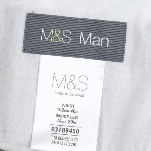 Marks and Spencer Men's Khaki Chino Trousers, Size 40