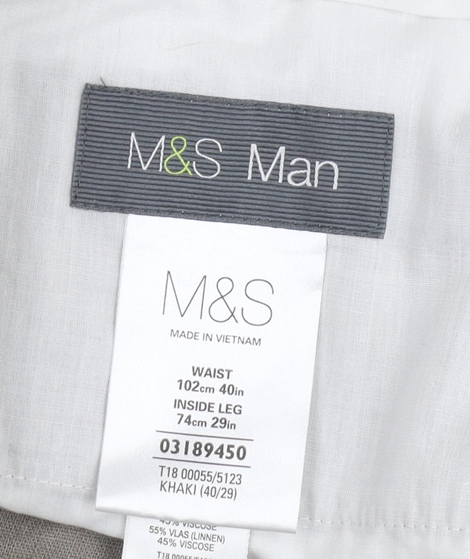 Marks and Spencer Men's Khaki Chino Trousers, Size 40