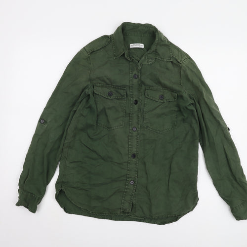 Zara Women's Green Button-Up Shirt, Size 2XS