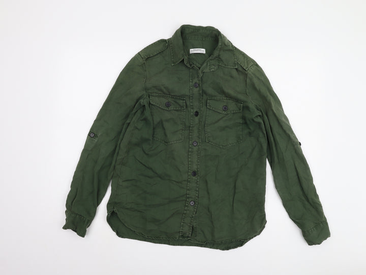 Zara Women's Green Button-Up Shirt, Size 2XS