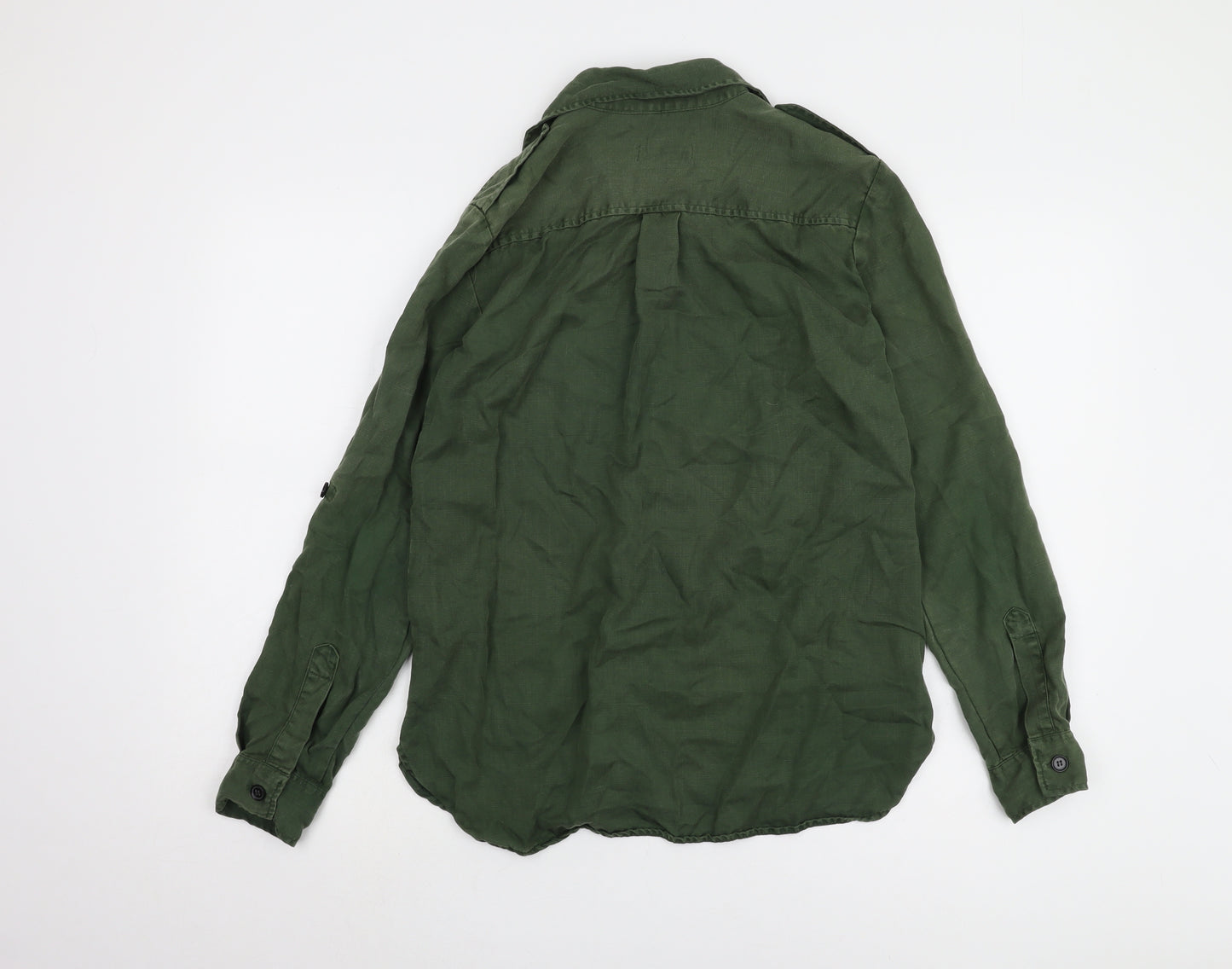 Zara Women's Green Button-Up Shirt, Size 2XS
