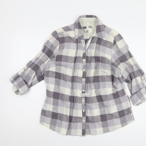 Marks and Spencer Women's Grey Plaid Button-Up Shirt UK 14