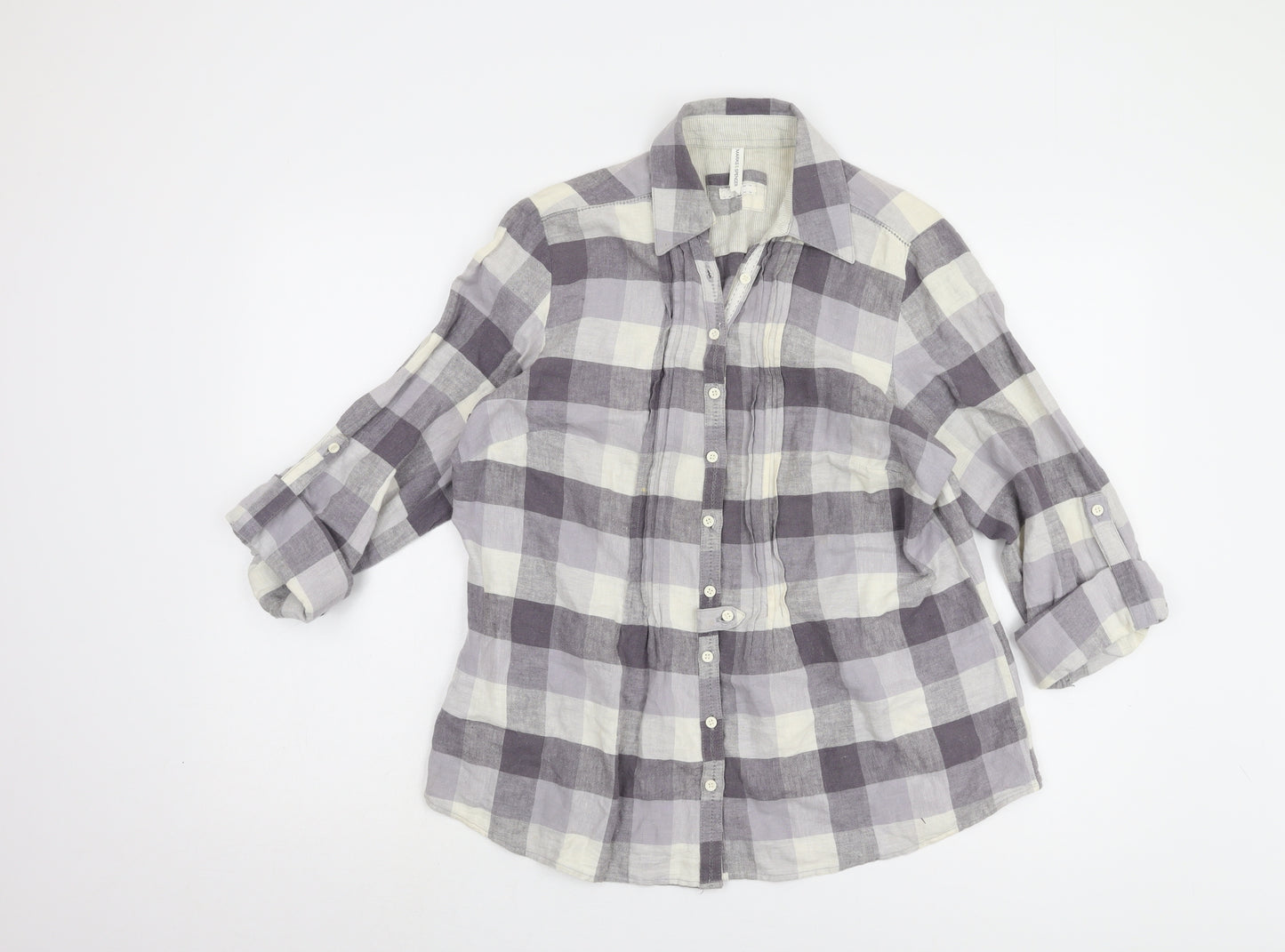 Marks and Spencer Women's Grey Plaid Button-Up Shirt UK 14