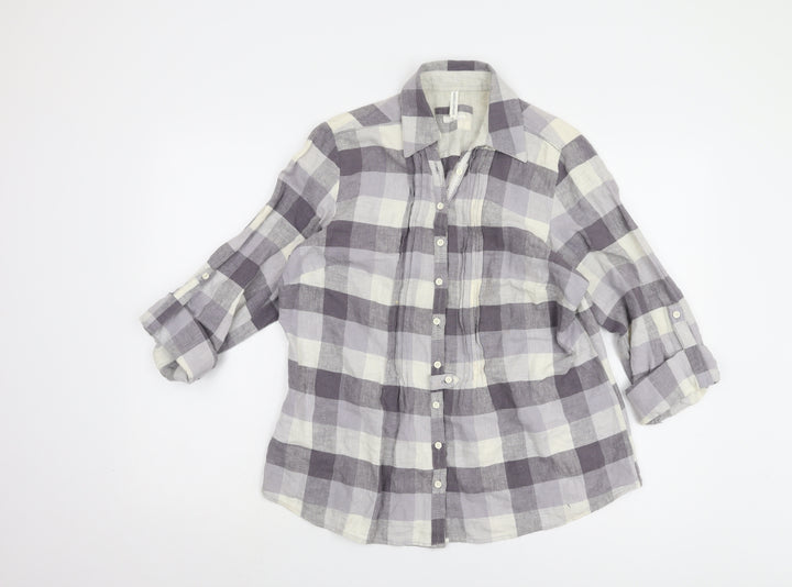 Marks and Spencer Women's Grey Plaid Button-Up Shirt UK 14