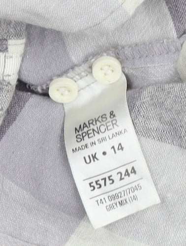 Marks and Spencer Women's Grey Plaid Button-Up Shirt UK 14