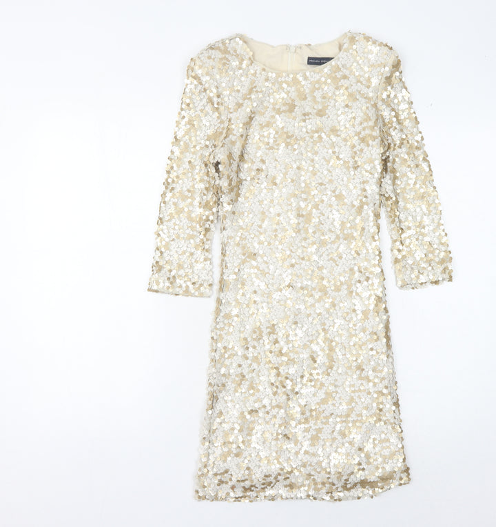 French Connection Women's Gold Sequin Dress Size 6