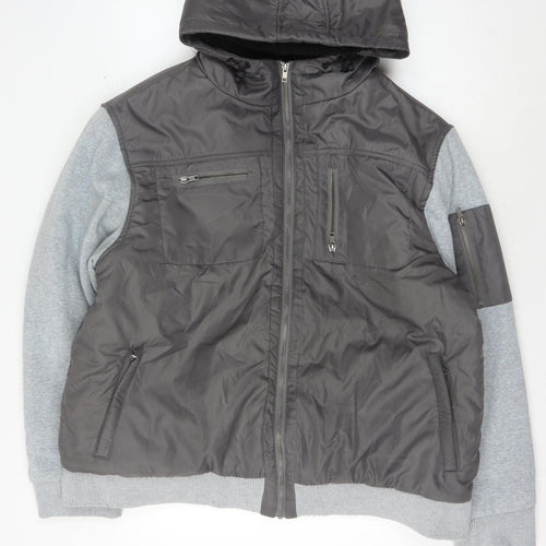 Fabric Men's Grey Hooded Puffer Jacket 2XL - Casual Winter Wear
