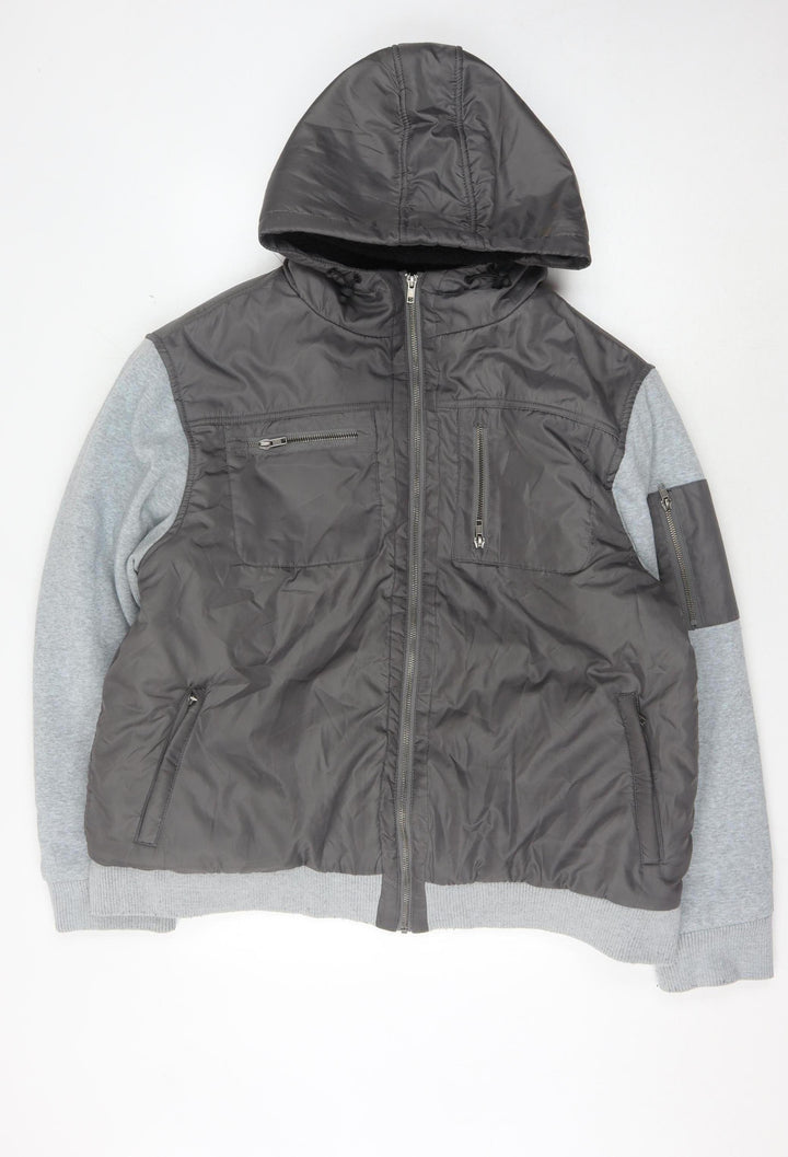 Fabric Men's Grey Hooded Puffer Jacket 2XL - Casual Winter Wear