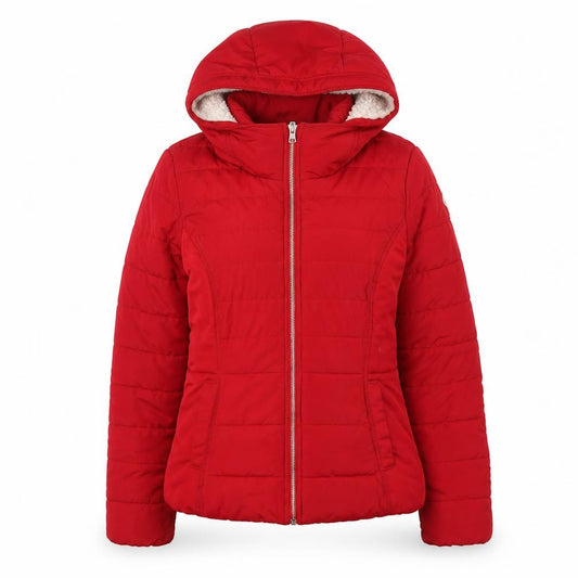 Front view of Hollister Women's Red Puffer Jacket, size M