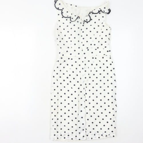 Boden Women's White Polka Dot Dress, Size 6, Sleeveless
