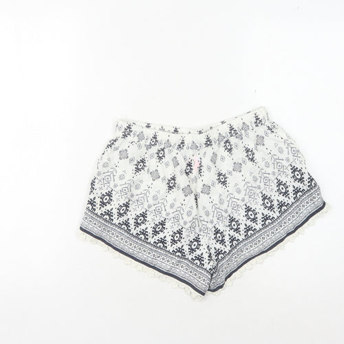 Superdry Women's White Printed Shorts with Tassels