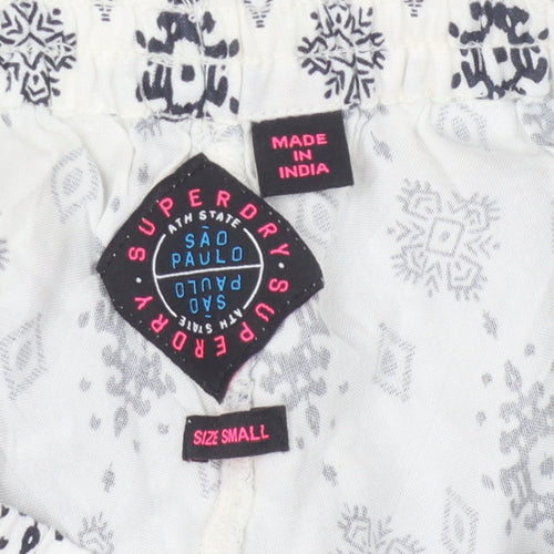 Superdry Women's White Printed Shorts with Tassels
