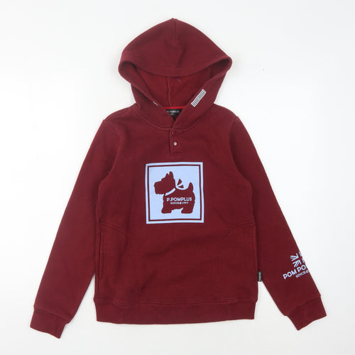 Pom Pomplus Boys Red Graphic Hoodie, Size 12, Autumn Winter Pullover