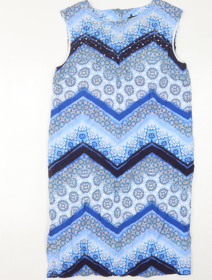 Wallis Women's Blue Geometric Shift Dress Size 10