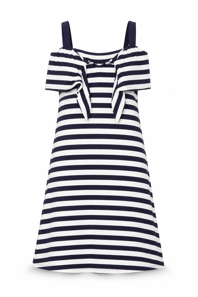 Front view of Oasis Women's Striped Dress, Black/White, size S