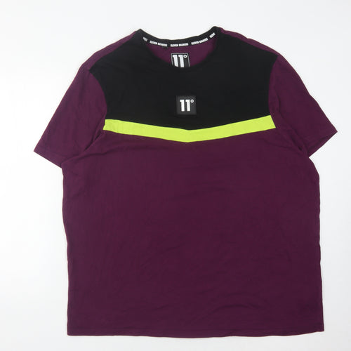 11 Degrees Men's Colourblock T-Shirt, 2XL, Purple/Black