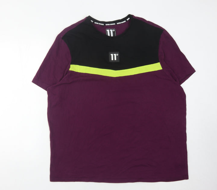 11 Degrees Men's Colourblock T-Shirt, 2XL, Purple/Black