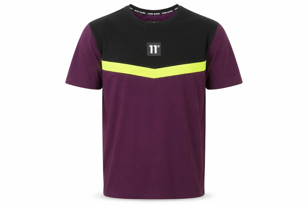 11 Degrees Men's Colourblock T-Shirt, 2XL, Purple/Black
