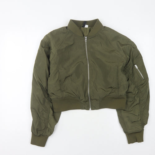 H&M Women's Green Bomber Jacket, Size 12, Casual Wear