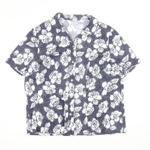 Damart Women's Blue Floral Button-Up Shirt Size 20