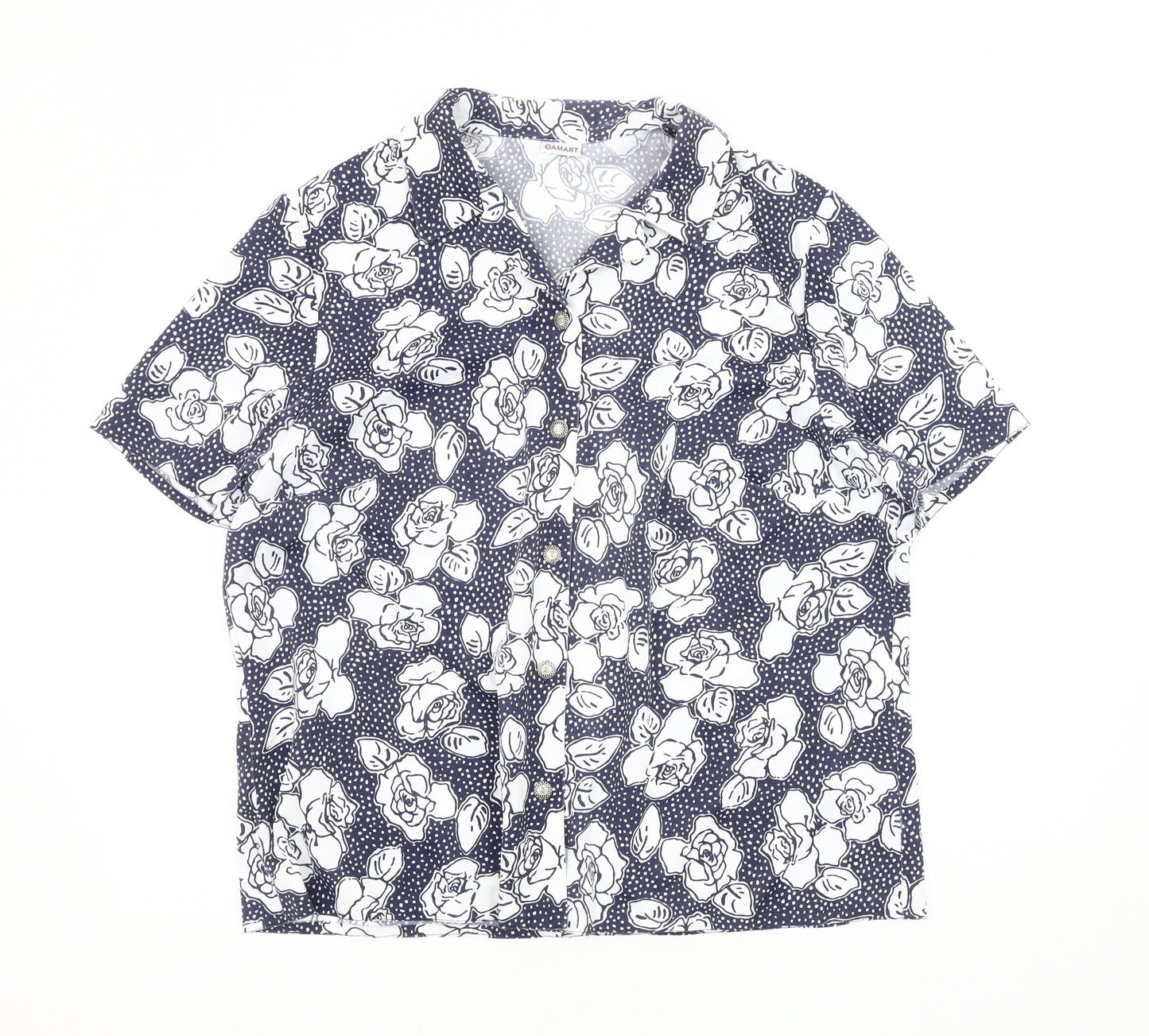 Damart Women's Blue Floral Button-Up Shirt Size 20