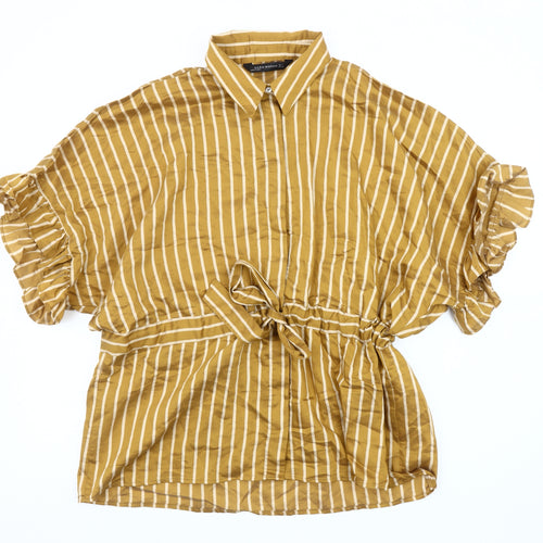 Zara Woman Brown Striped Blouse, Size 12, Collared