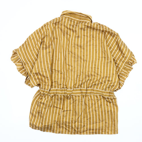 Zara Woman Brown Striped Blouse, Size 12, Collared
