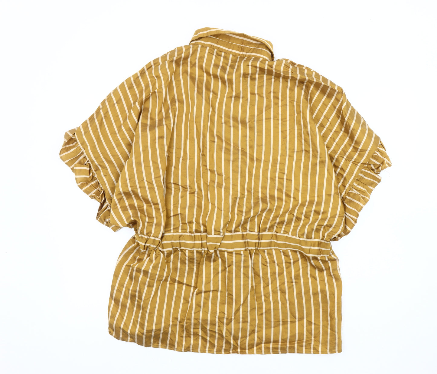 Zara Woman Brown Striped Blouse, Size 12, Collared