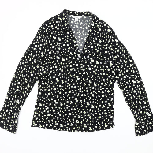 Marks and Spencer Women's Black Floral Blouse, Size 10