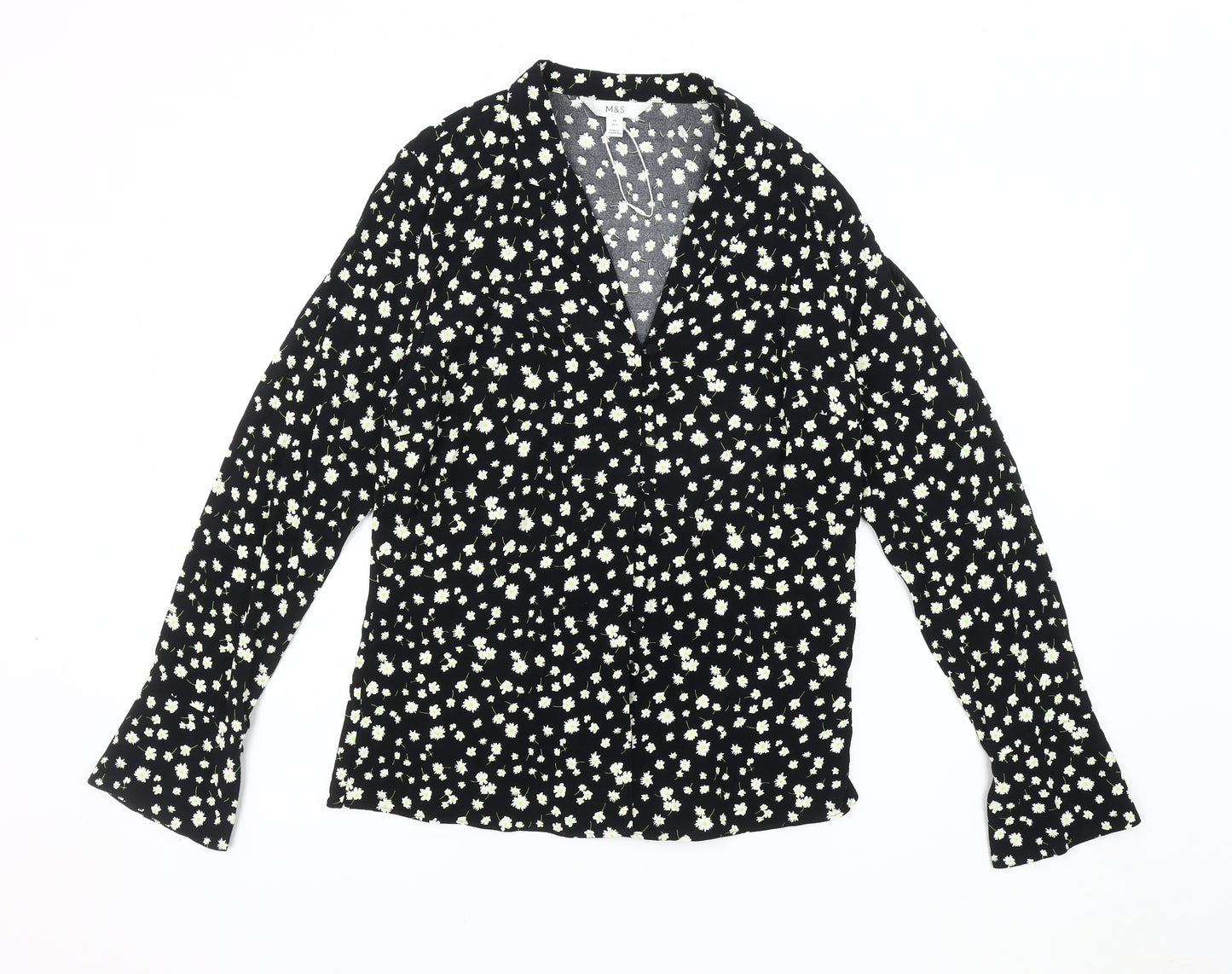 Marks and Spencer Women's Black Floral Blouse, Size 10