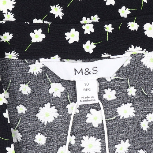 Marks and Spencer Women's Black Floral Blouse, Size 10