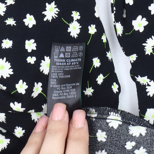 Marks and Spencer Women's Black Floral Blouse, Size 10