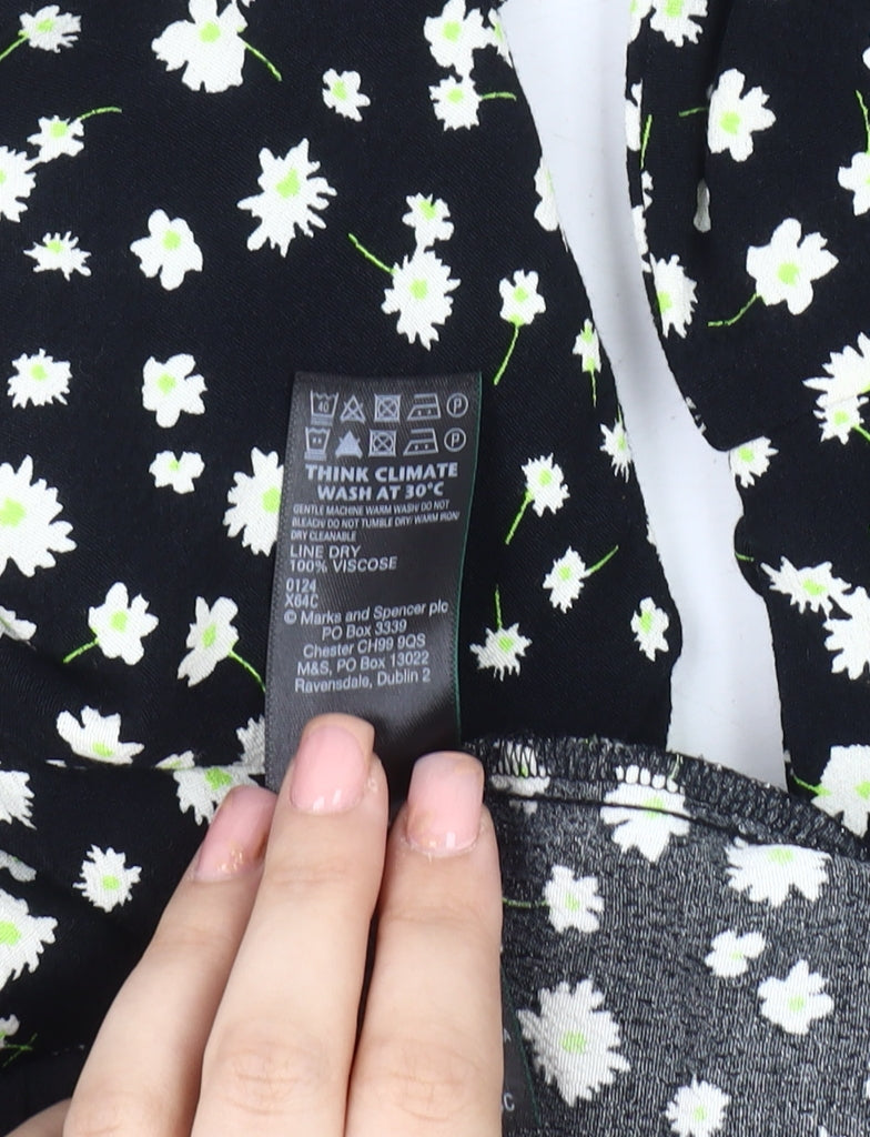 Marks and Spencer Women's Black Floral Blouse, Size 10