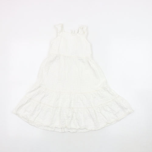 Zara Girls White Cotton Sleeveless Dress Size 7 Years