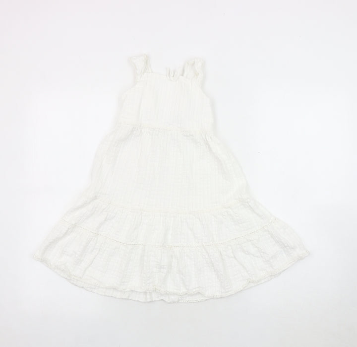 Zara Girls White Cotton Sleeveless Dress Size 7 Years