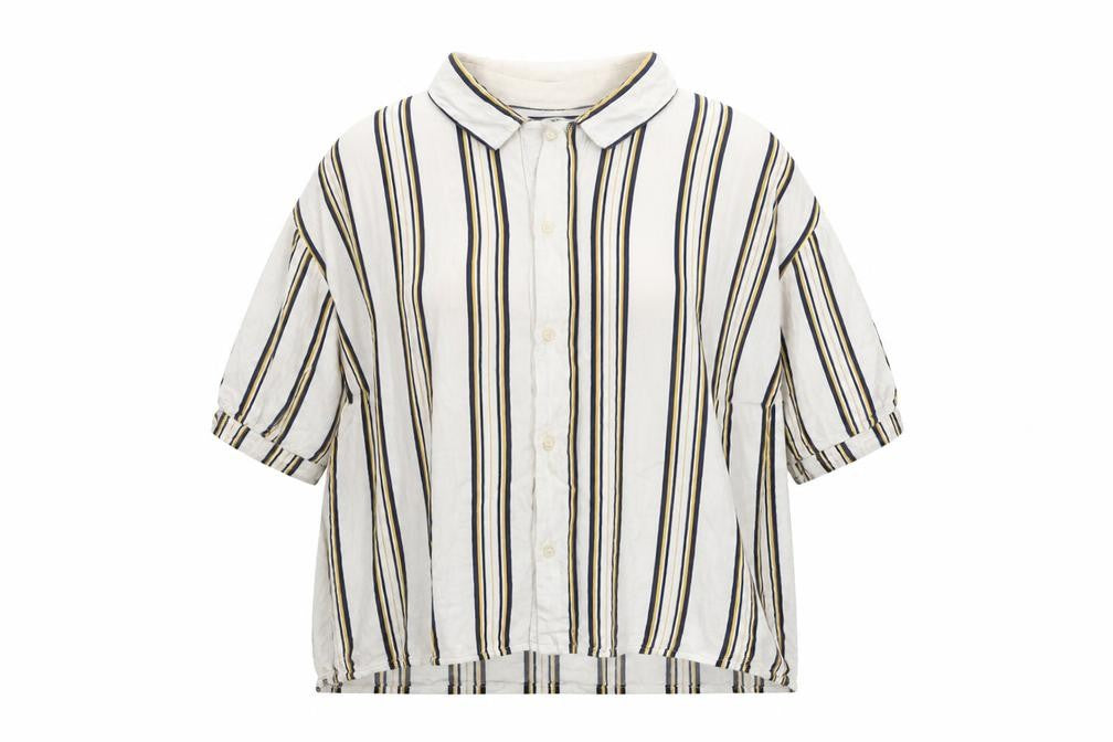 Front view of Mango unisex multicoloured striped button-up shirt