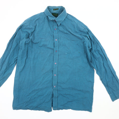 HANFAB'S Men's Blue Long Sleeve Shirt, Size 42, Casual